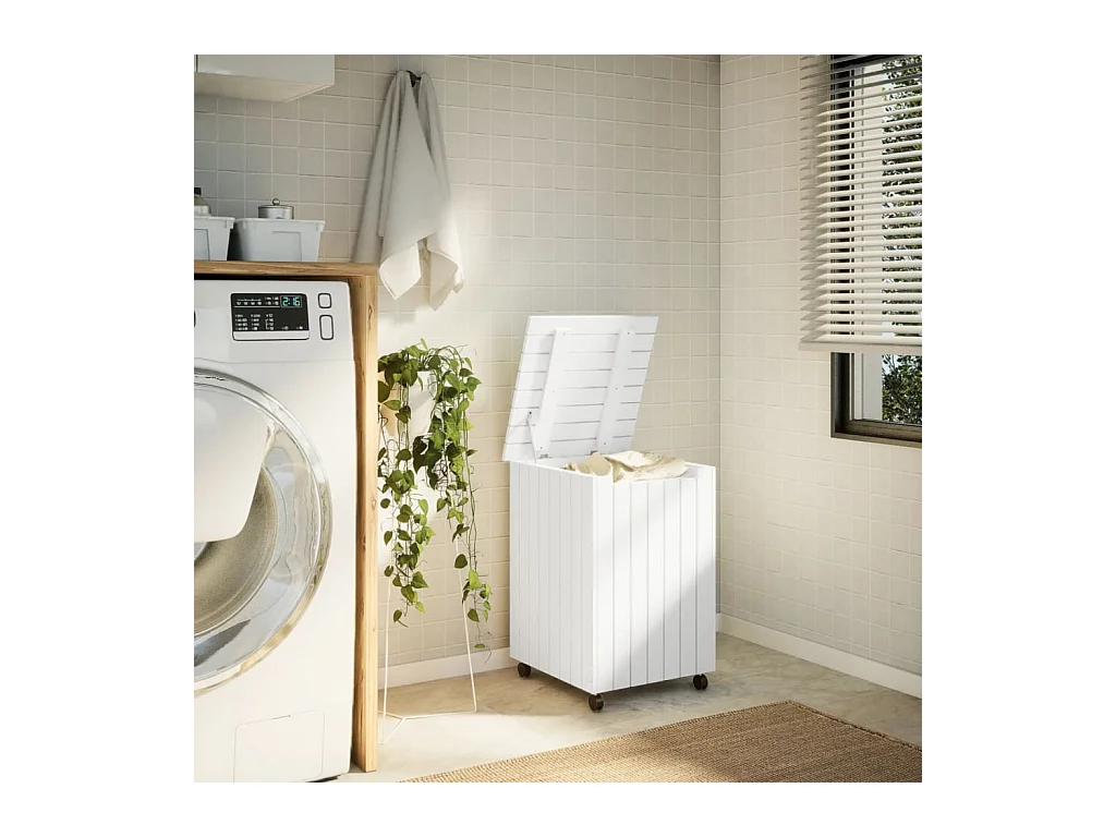 Panier à linge et roulettes RANA 45x45x64 cm bois massif de pin