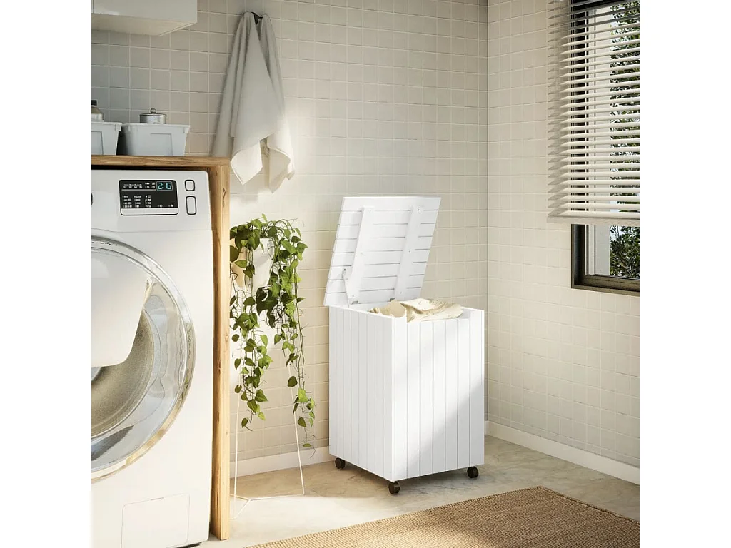 Panier à linge et roulettes RANA 45x45x64 cm bois massif de pin