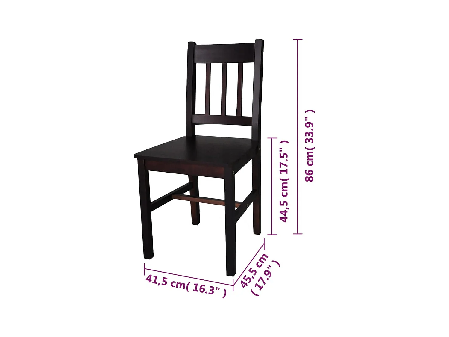 Juego de 6 sillas de comedor de madera de pino marrón oscuro