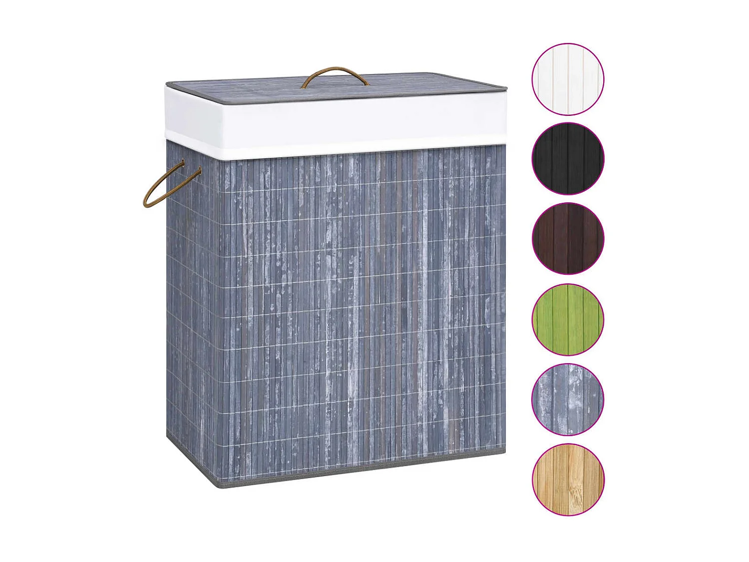 Cesta para ropa de una sola sección de bambú gris 83 L