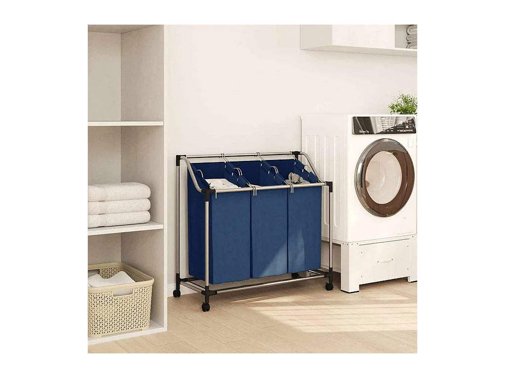 Trieuse à linge avec 3 sacs Bleu Acier