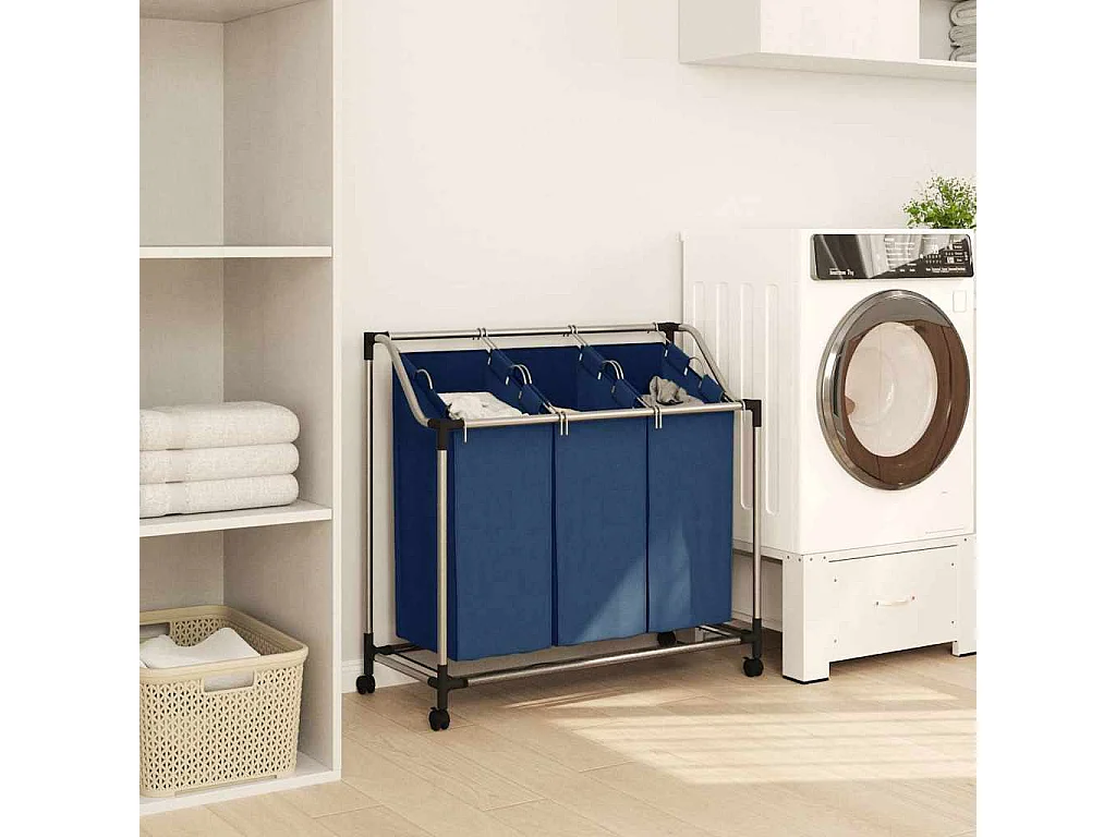 Trieuse à linge avec 3 sacs Bleu Acier