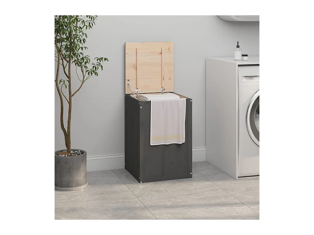 Boîte à linge Gris 44x44x66 cm Bois massif de pin
