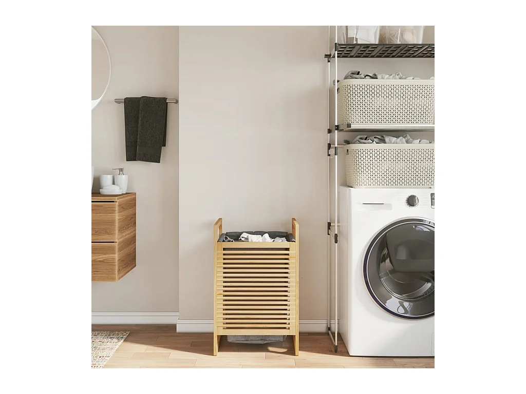 Panier à linge avec sac gris 32x30x36,5 cm bambou