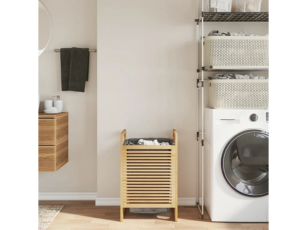 Panier à linge avec sac gris 32x30x36,5 cm bambou