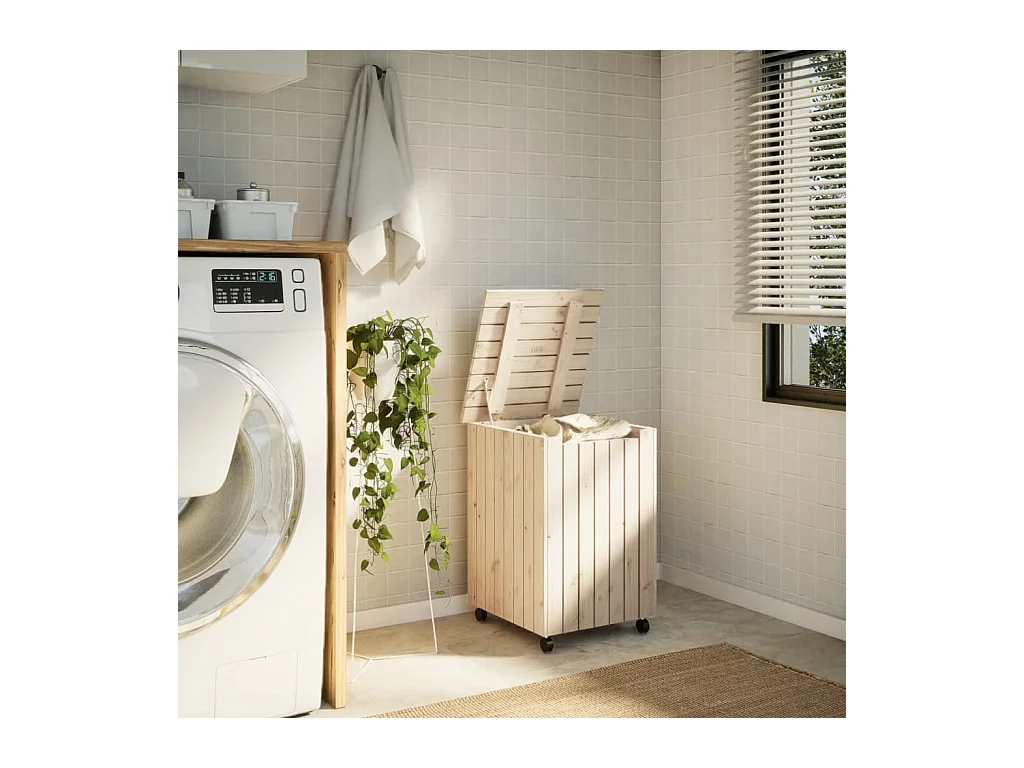 Cesto portabiancheria RANA con ruote 45x45x64 cm in legno massello di pino