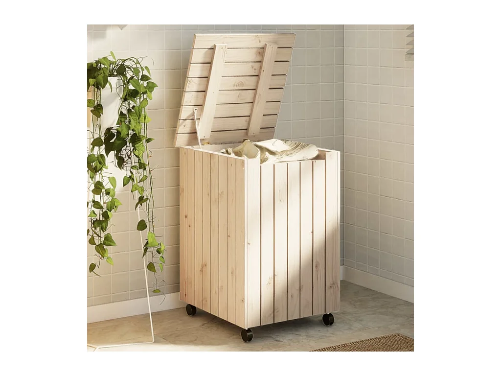 Panier à linge et roulettes RANA 45x45x64 cm bois massif de pin