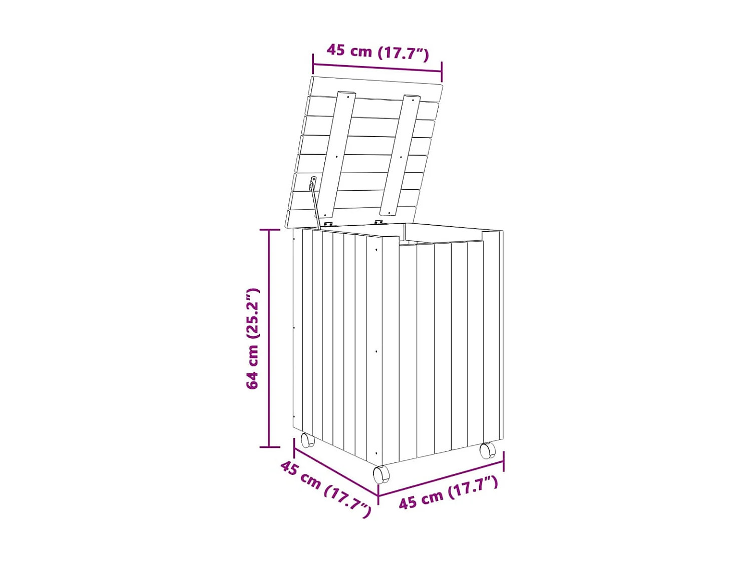 Panier à linge et roulettes RANA 45x45x64 cm bois massif de pin