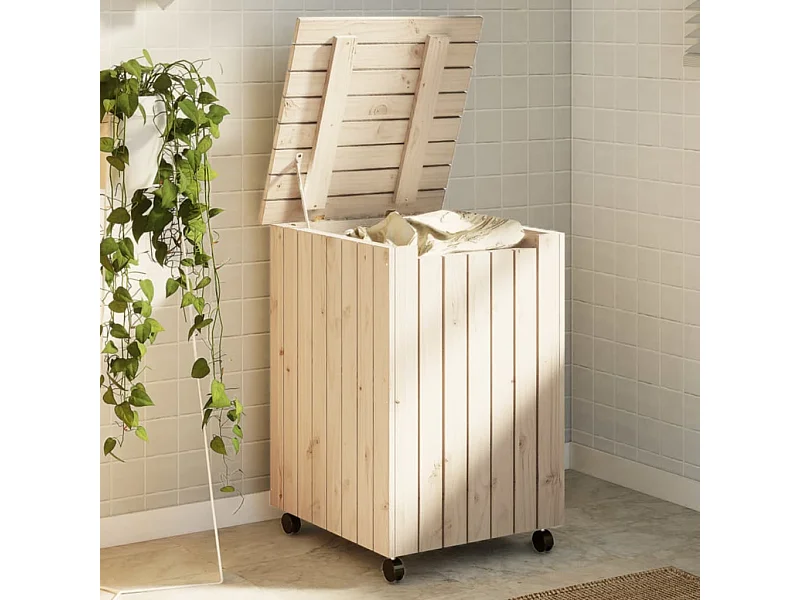 Panier à linge et roulettes RANA 45x45x64 cm bois massif de pin