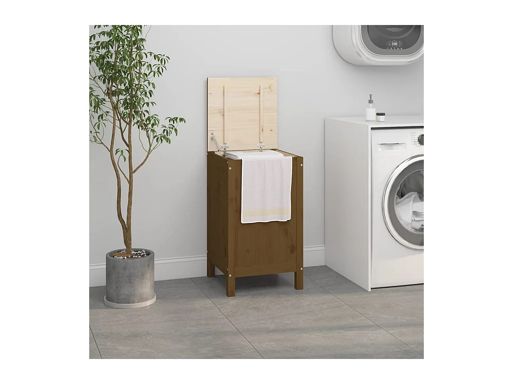 Boîte à linge Marron miel 44x44x76 cm Bois massif de pin