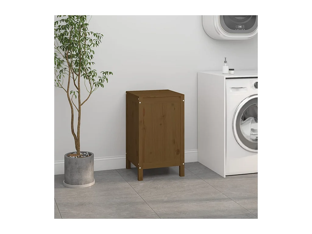 Boîte à linge Marron miel 44x44x76 cm Bois massif de pin