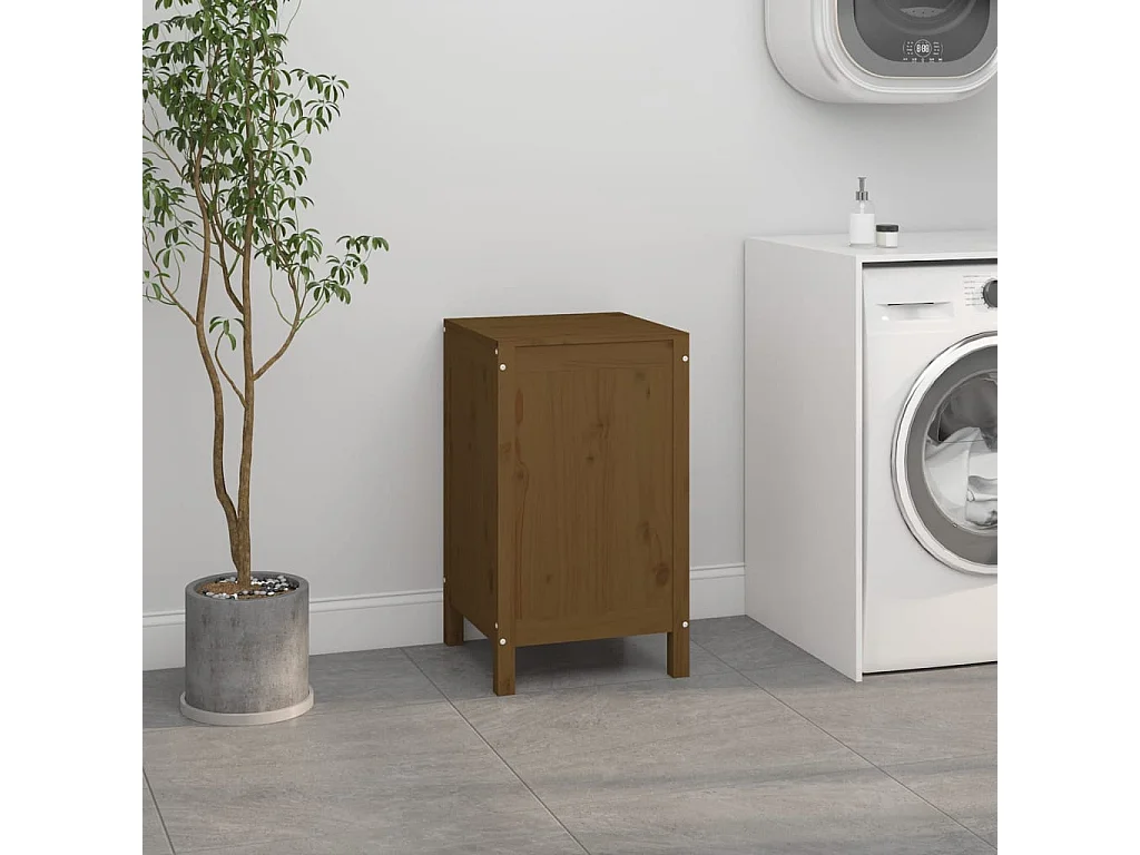 Boîte à linge Marron miel 44x44x76 cm Bois massif de pin
