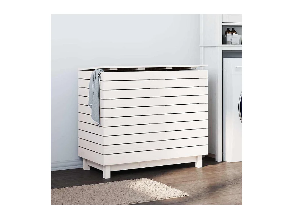 Panier à linge blanc 88,5x44x76 cm Bois massif de pin