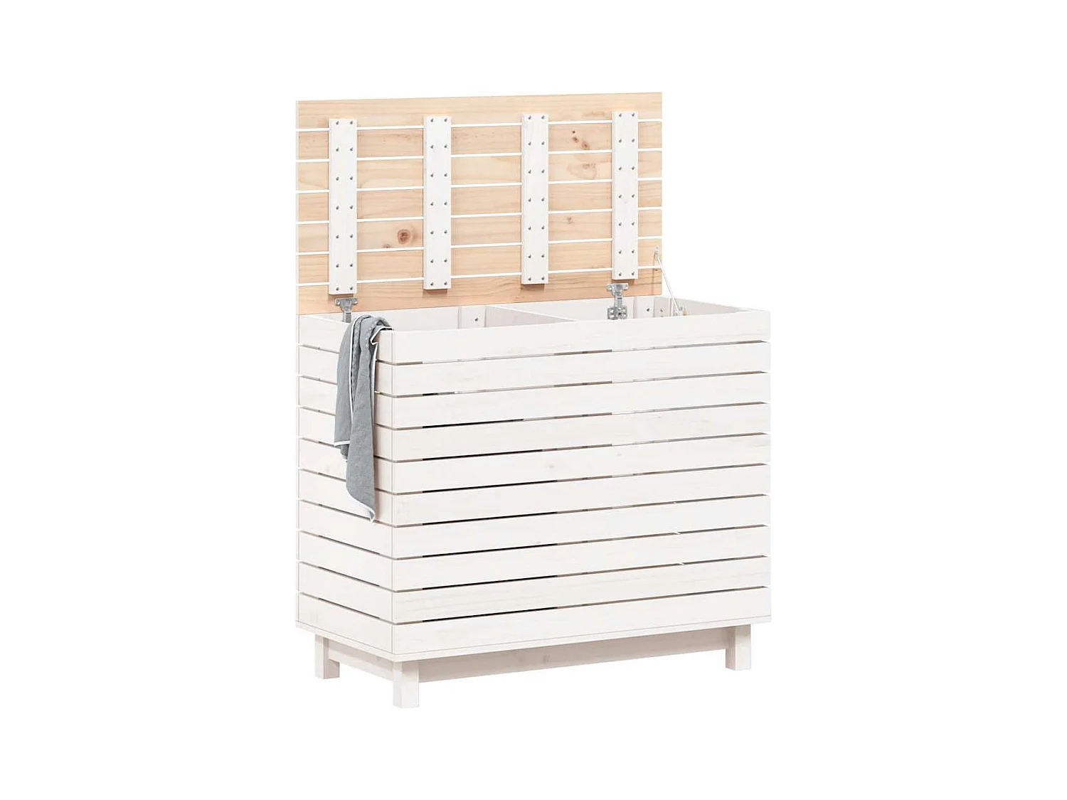 Panier à linge blanc 88,5x44x76 cm Bois massif de pin