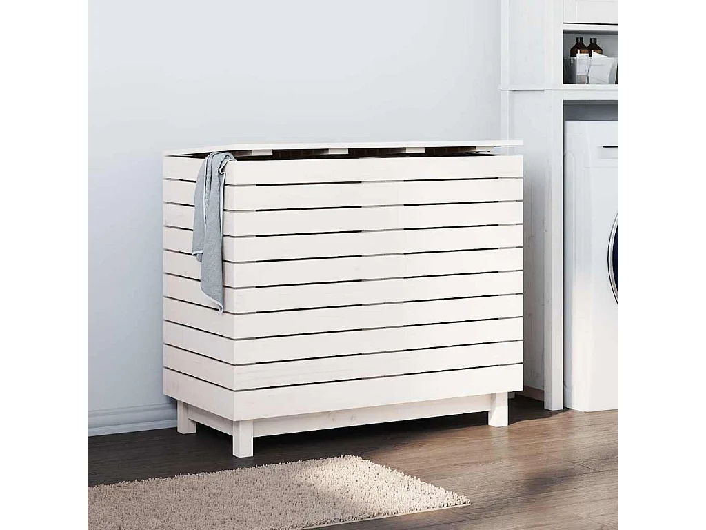 Panier à linge blanc 88,5x44x76 cm Bois massif de pin