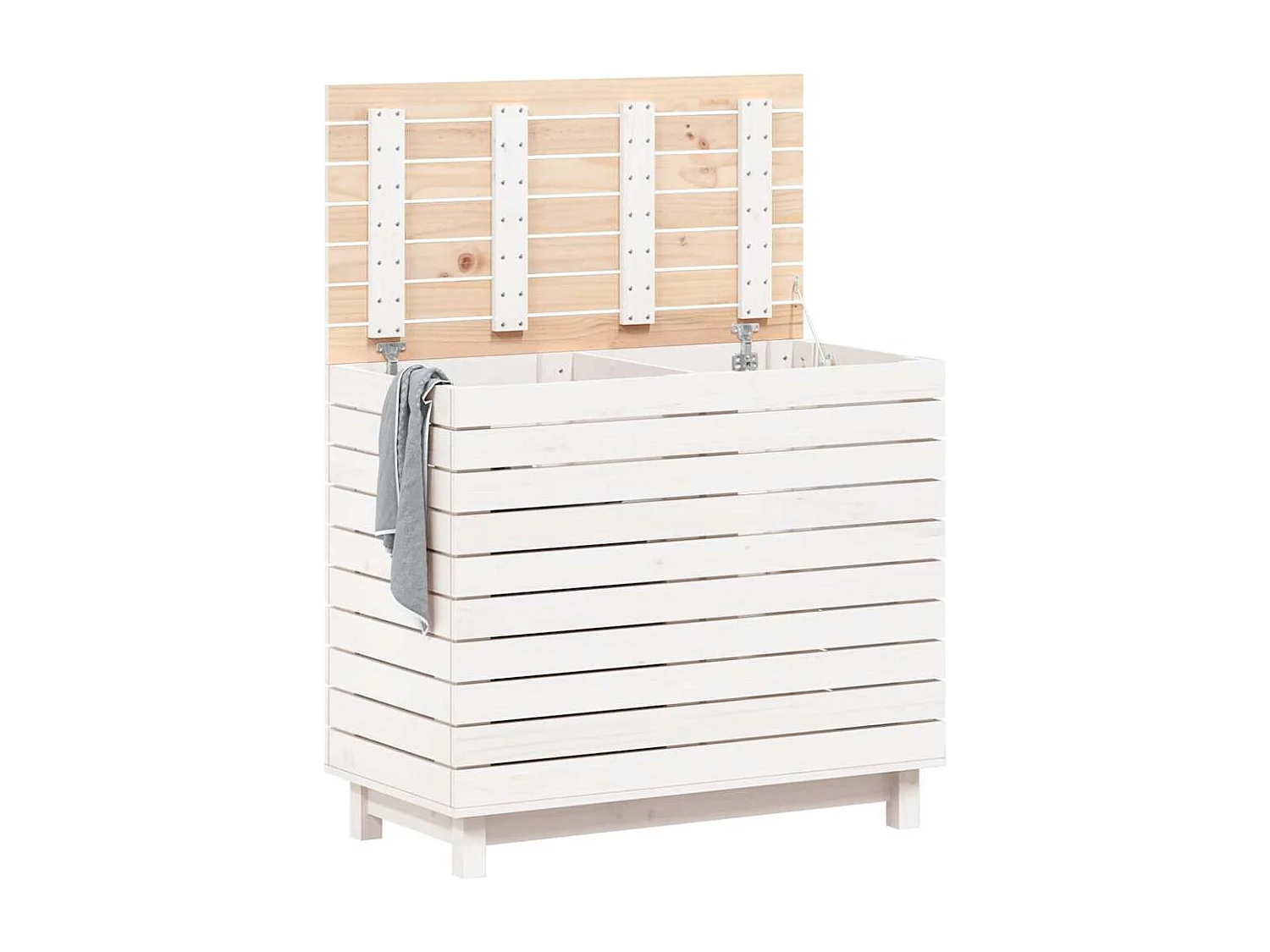 Panier à linge blanc 88,5x44x76 cm Bois massif de pin