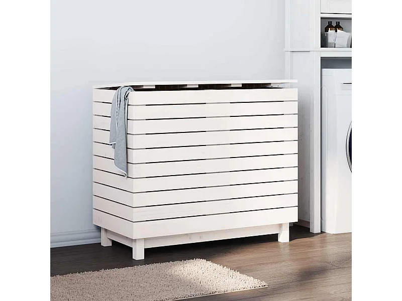 Panier à linge blanc 88,5x44x76 cm Bois massif de pin