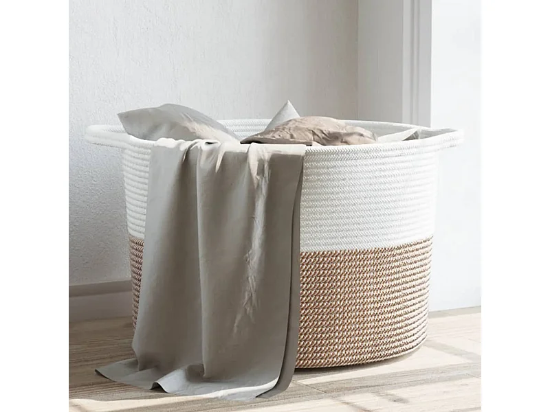 Panier à linge marron et blanc Ø55x36 cm coton