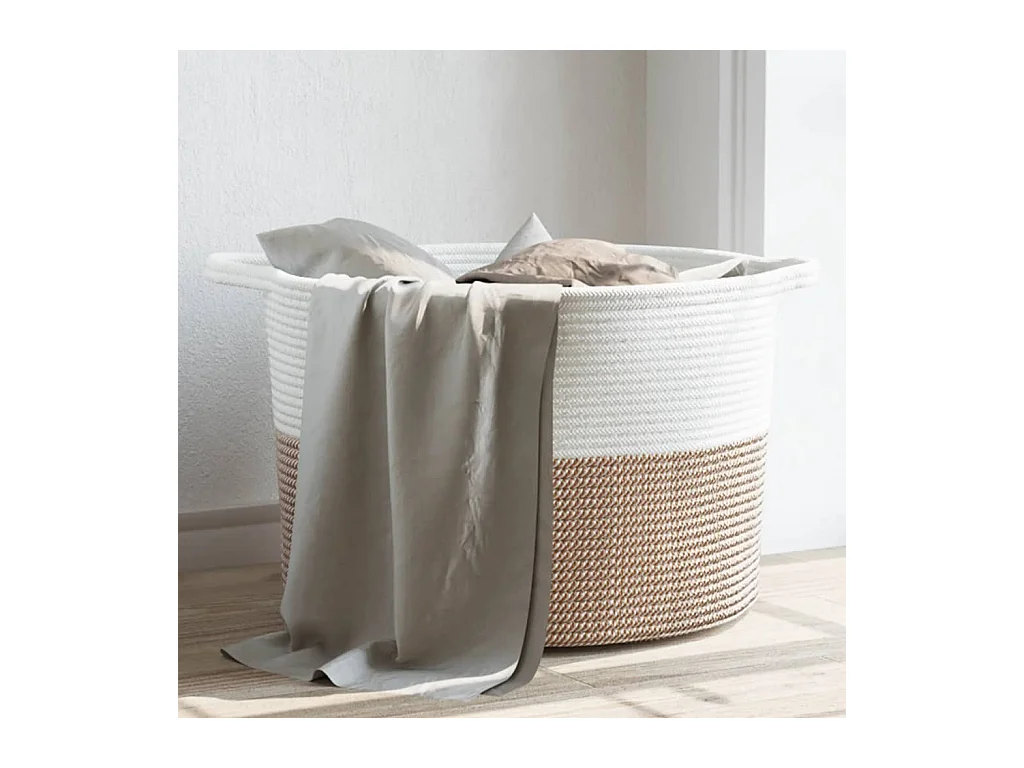 Panier à linge marron et blanc Ø55x36 cm coton