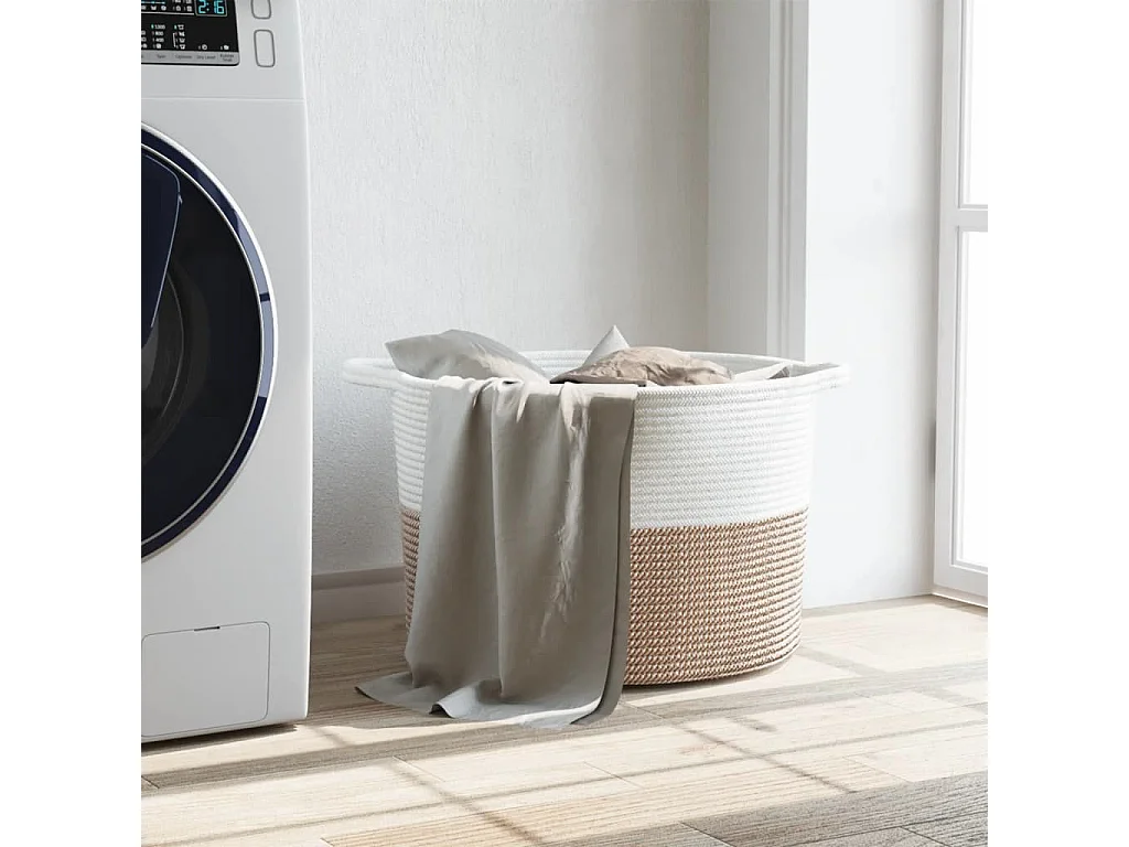 Cesto portabiancheria marrone e bianco Ø55x36 cm cotone