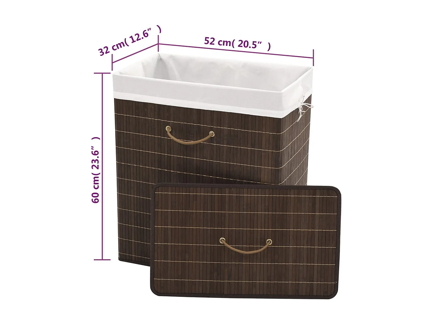 Panier à linge rectangulaire Bambou Marron foncé