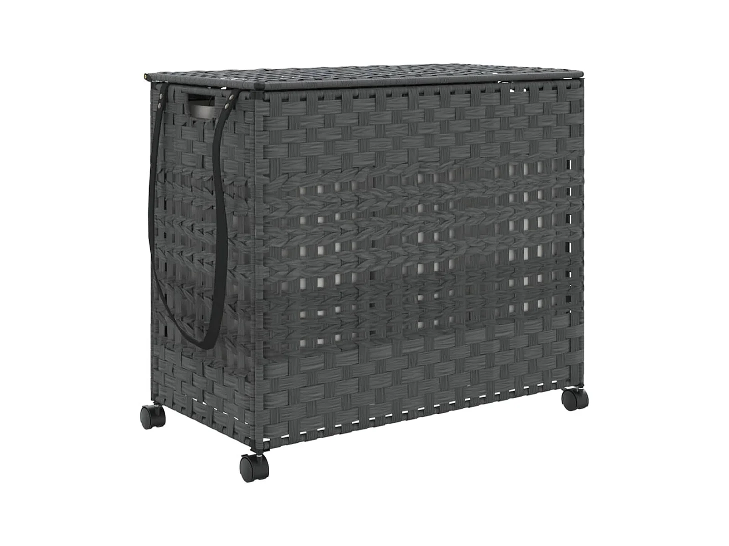 Panier à linge avec roulettes gris 66x35x60 cm résine tressée