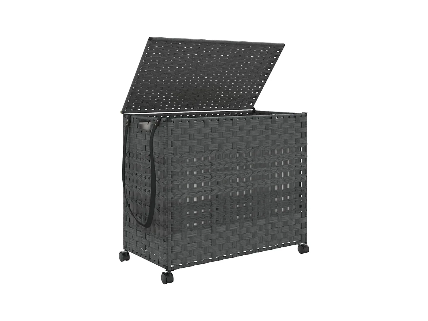 Panier à linge avec roulettes gris 66x35x60 cm résine tressée