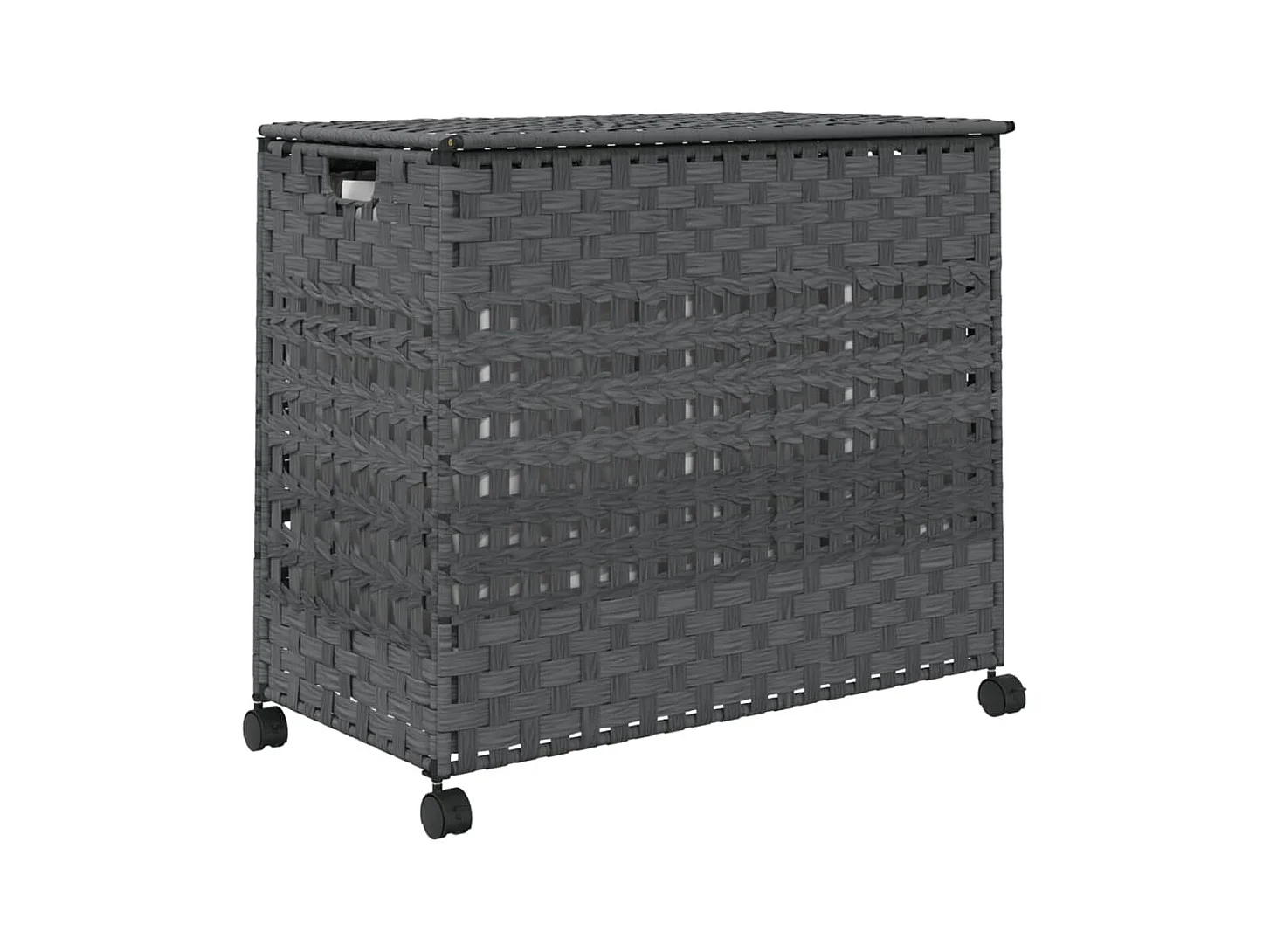 Panier à linge avec roulettes gris 66x35x60 cm résine tressée