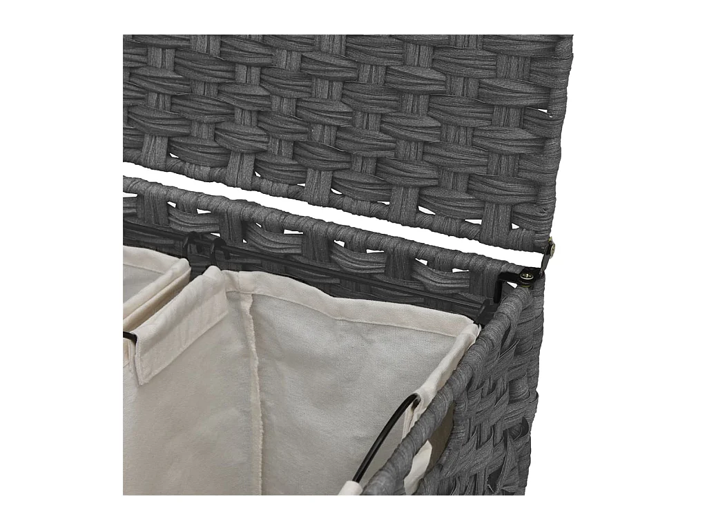 Panier à linge avec roulettes gris 66x35x60 cm résine tressée