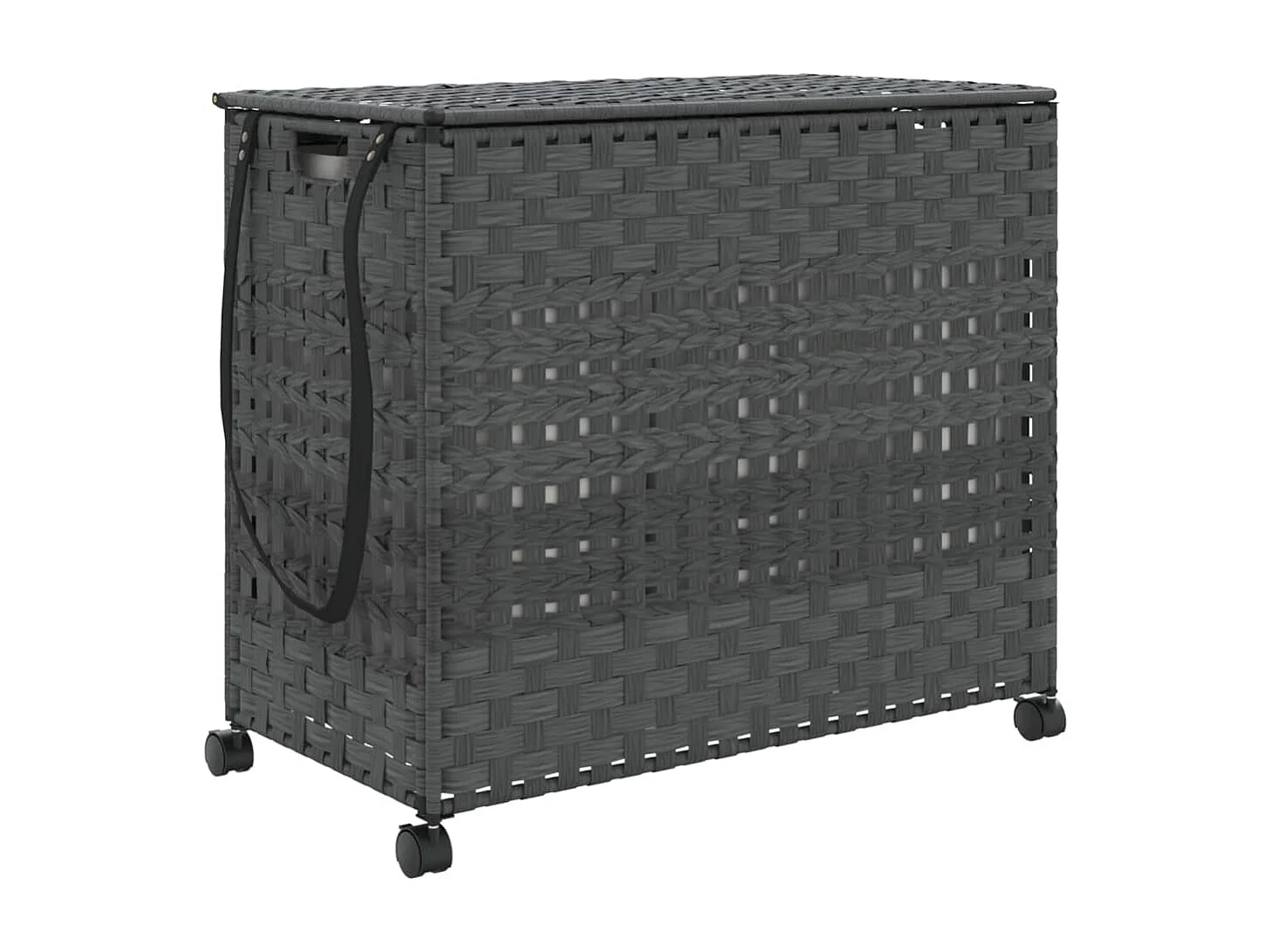 Panier à linge avec roulettes gris 66x35x60 cm résine tressée