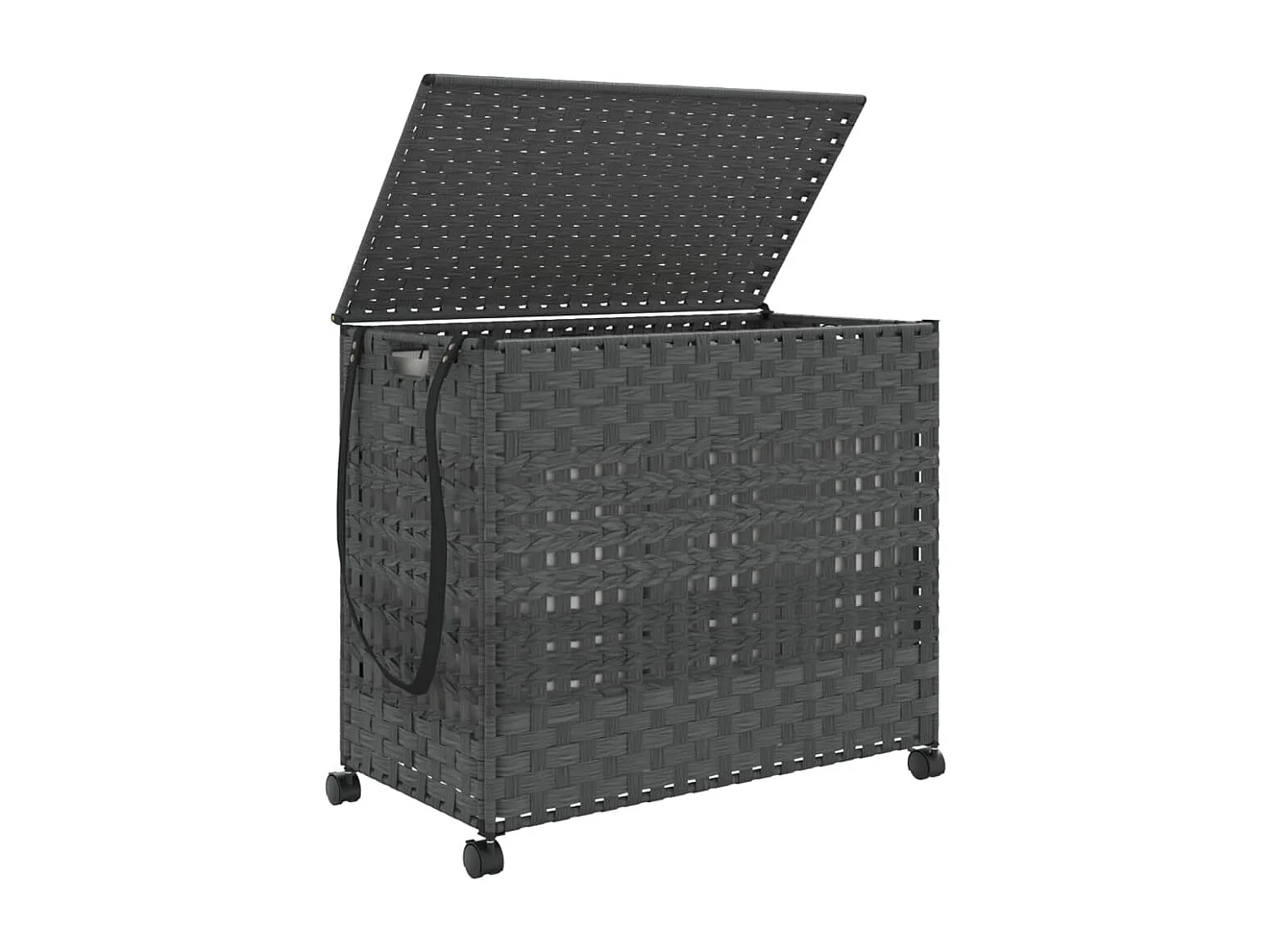 Panier à linge avec roulettes gris 66x35x60 cm résine tressée