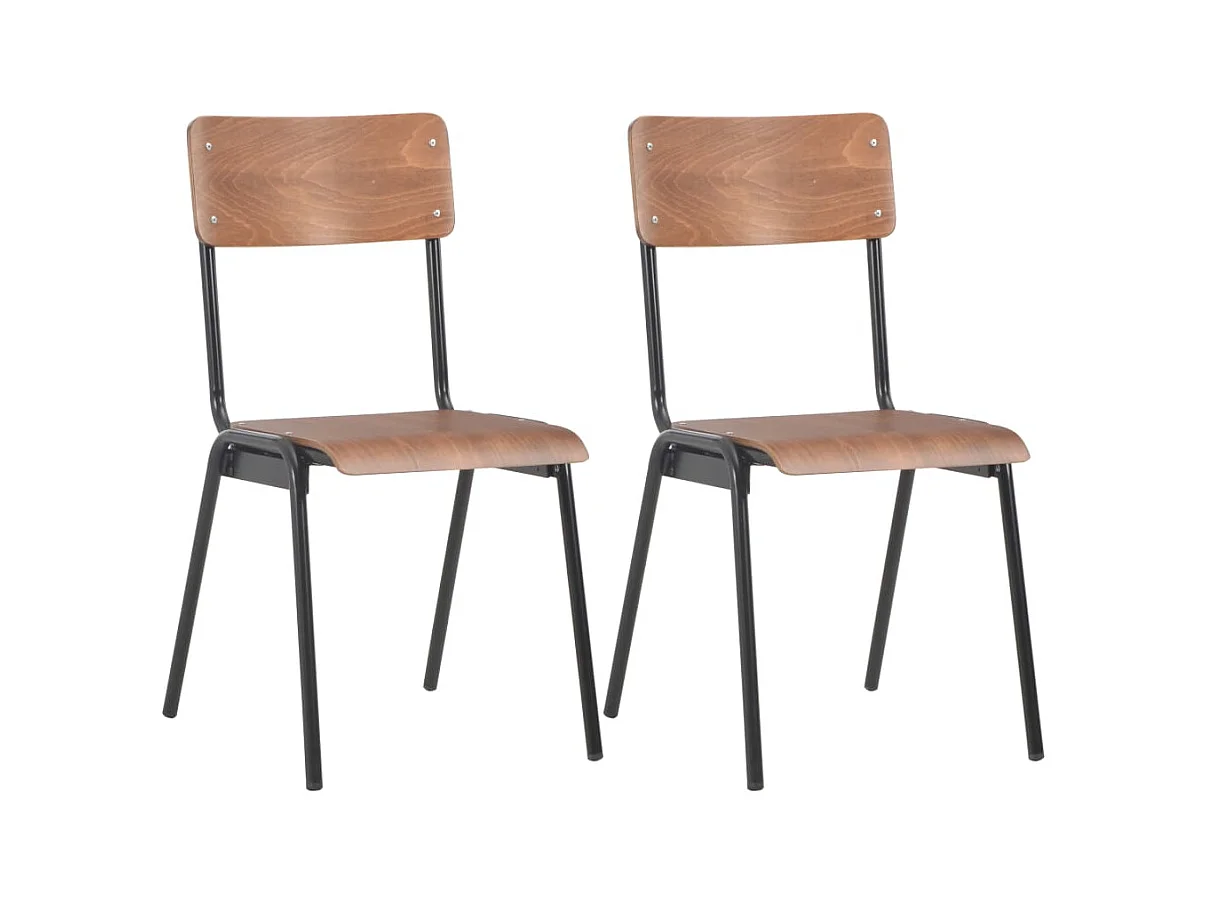 Chaises à manger lot de 2 marron contreplaqué solide et acier