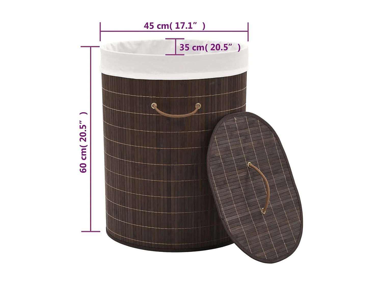 Panier à linge ovale Bambou Marron foncé