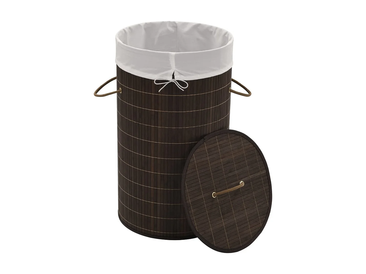 Panier à linge rond en bambou Marron foncé