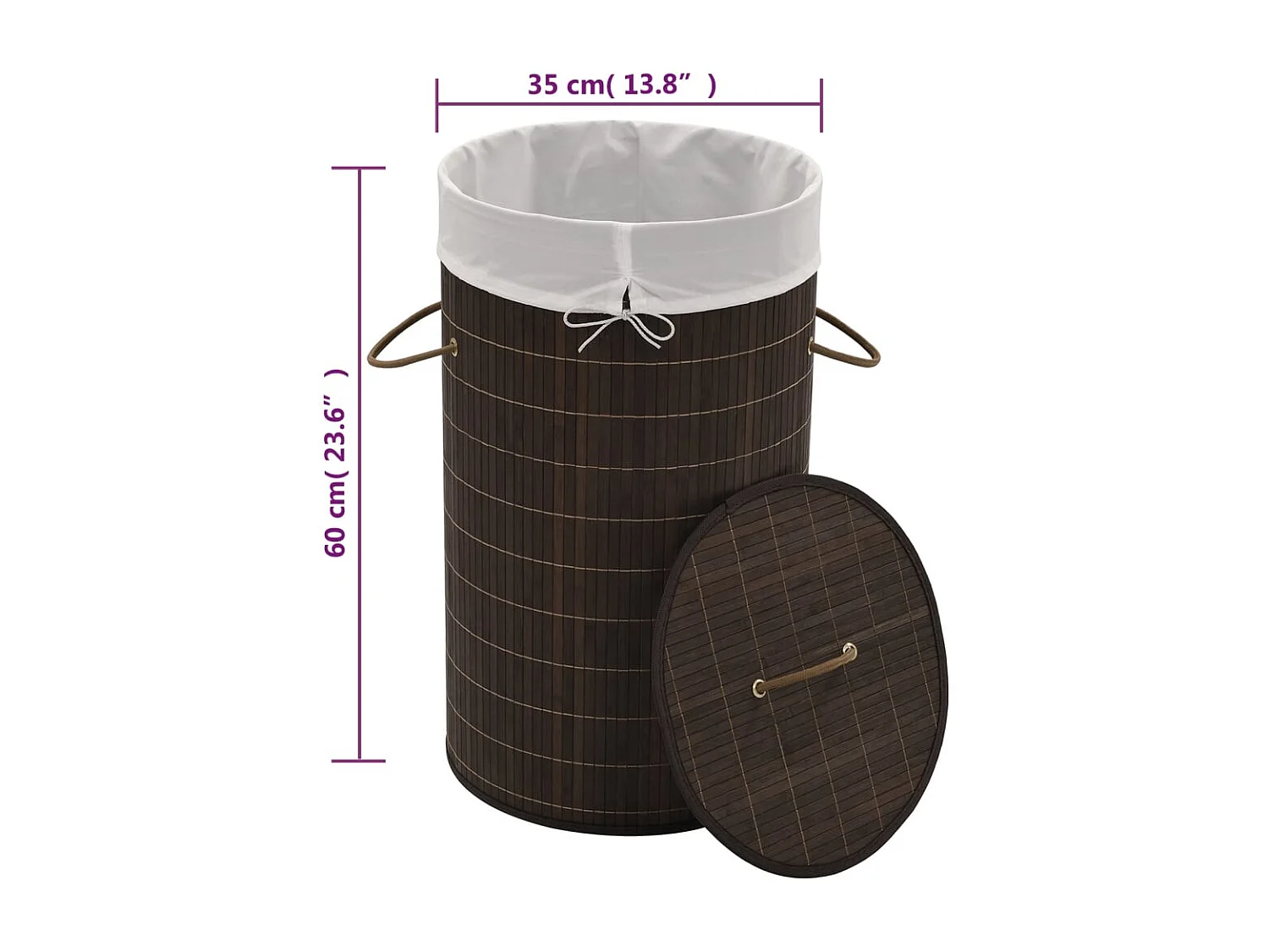 Panier à linge rond en bambou Marron foncé