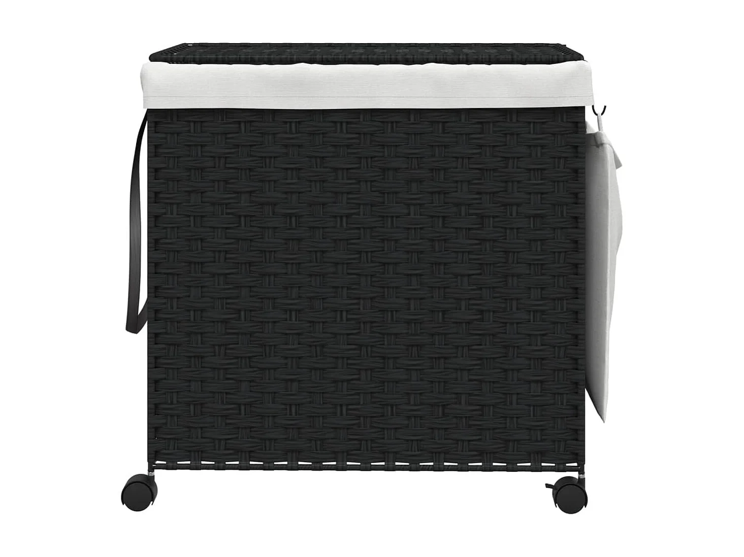 Cesto portabiancheria con ruote nero 60x35x60,5 cm resina intrecciata