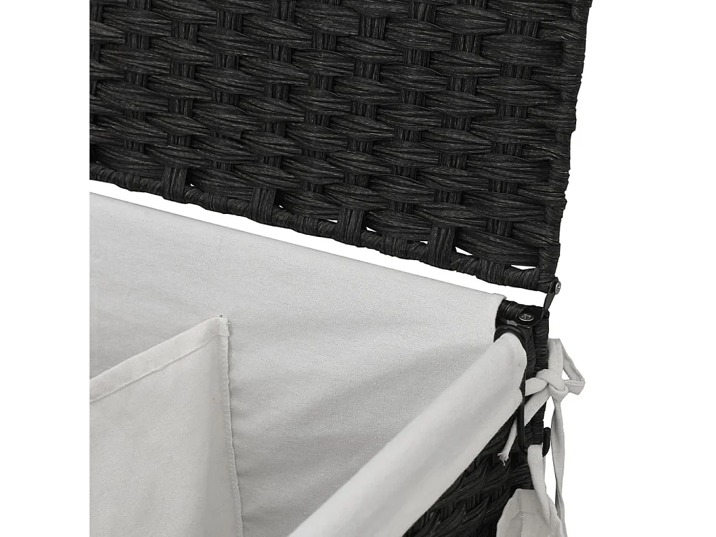 Cesto portabiancheria con ruote nero 60x35x60,5 cm resina intrecciata