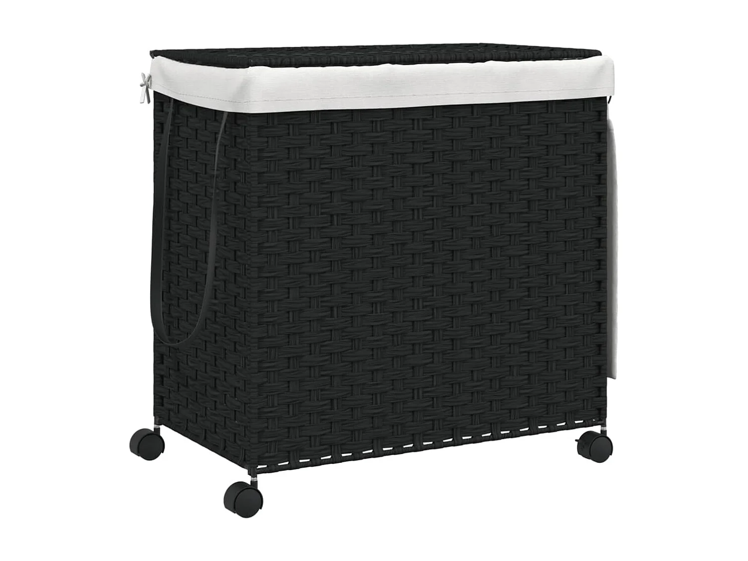Panier à linge avec roulettes noir 60x35x60,5 cm résine tressée