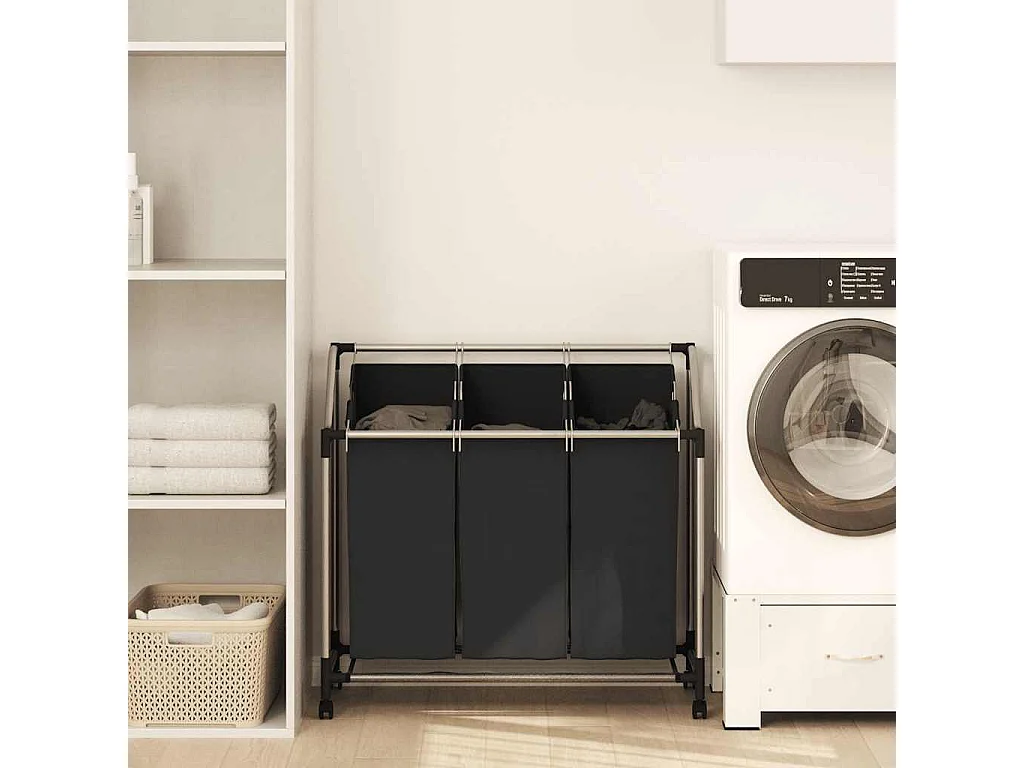 Trieuse à linge avec 3 sacs Noir Acier