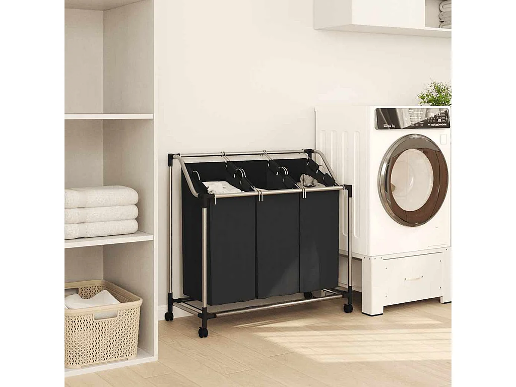 Trieuse à linge avec 3 sacs Noir Acier