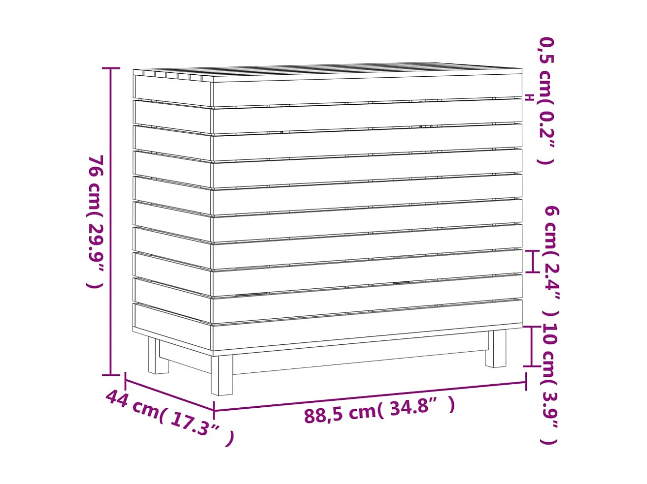 Panier à linge 88,5x44x76 cm bois massif de pin