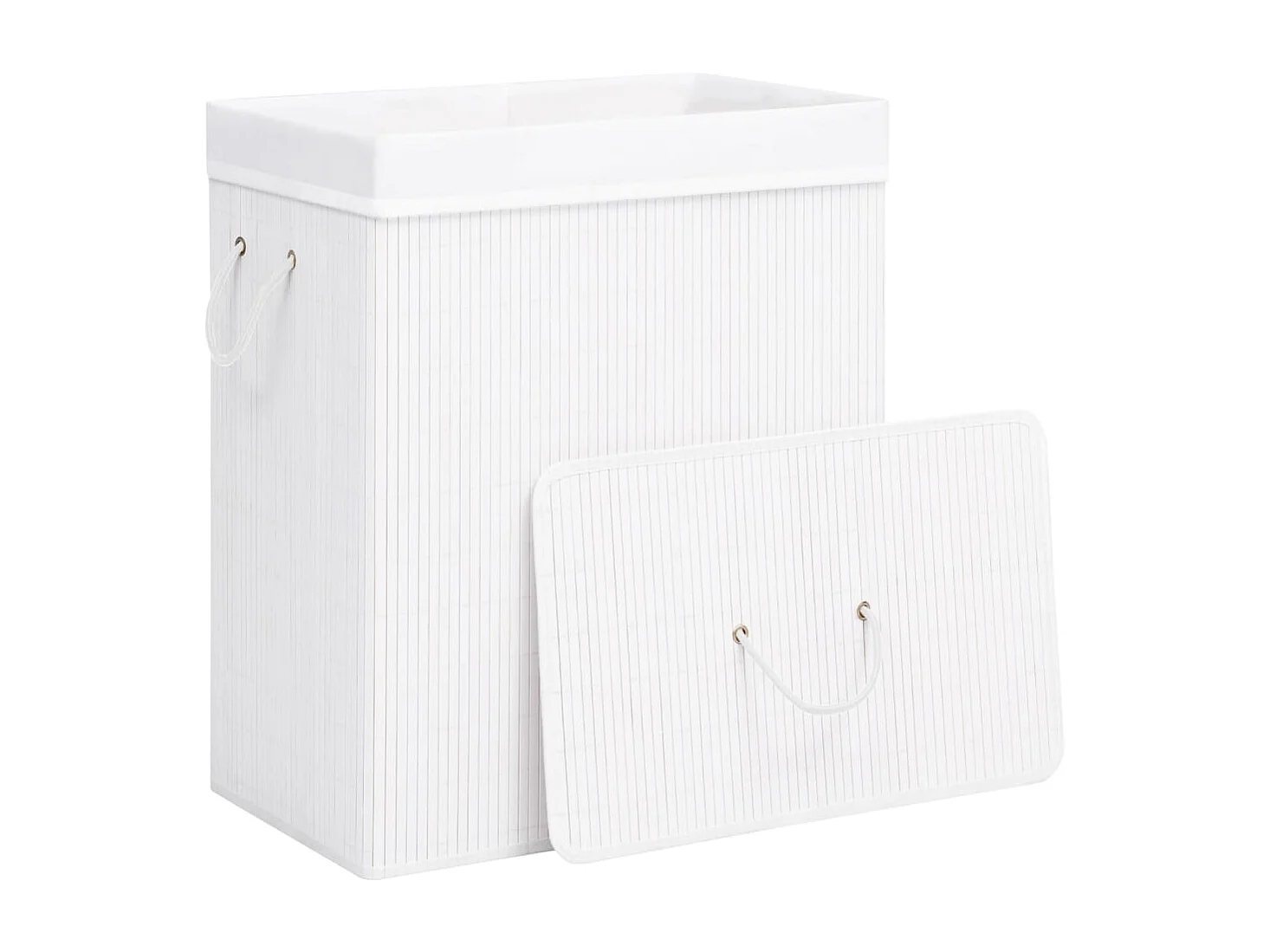 Wäschekorb mit Einzelfach aus weißem Bambus, 83 L