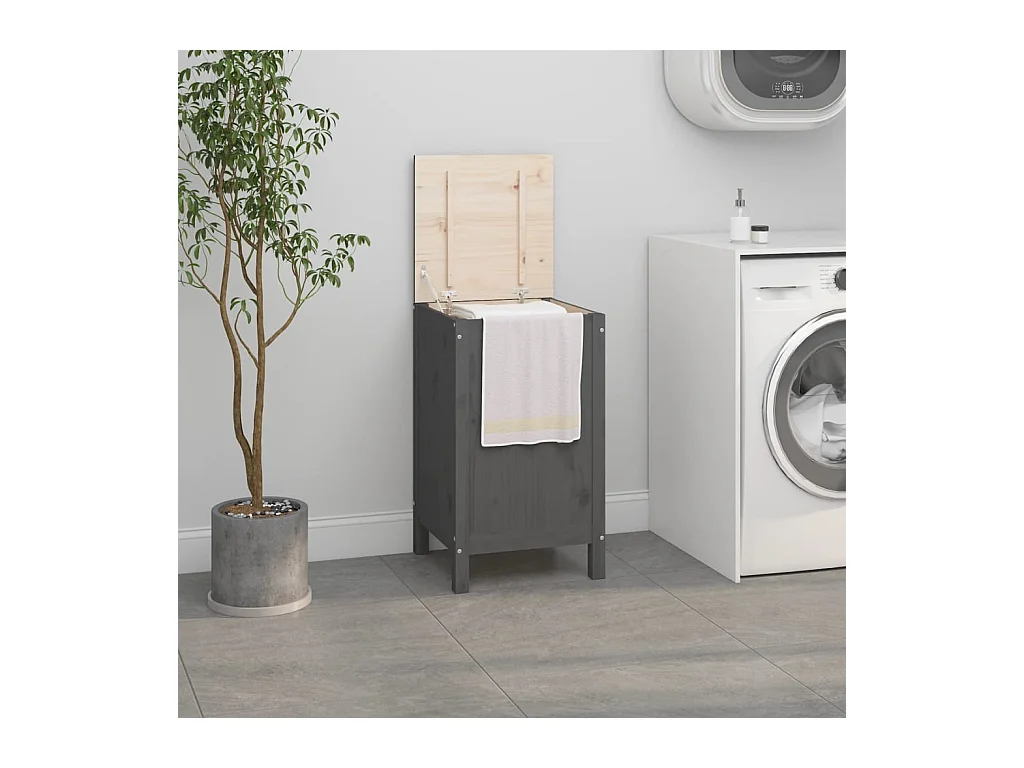 Boîte à linge Gris 44x44x76 cm Bois massif de pin