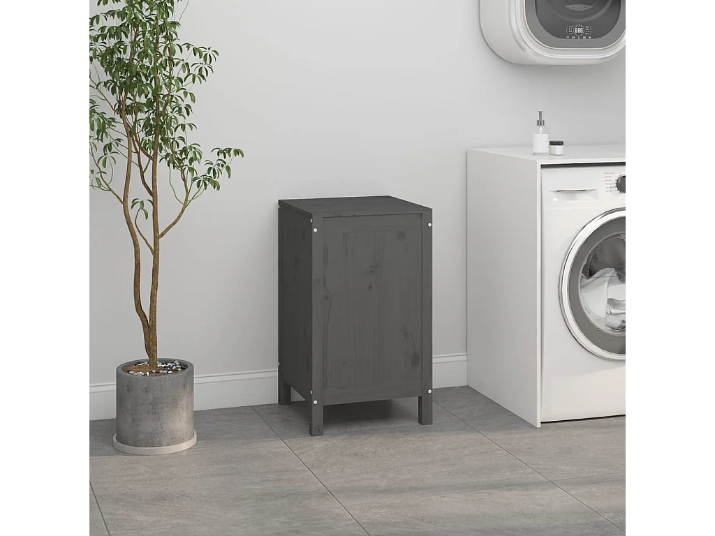Boîte à linge Gris 44x44x76 cm Bois massif de pin