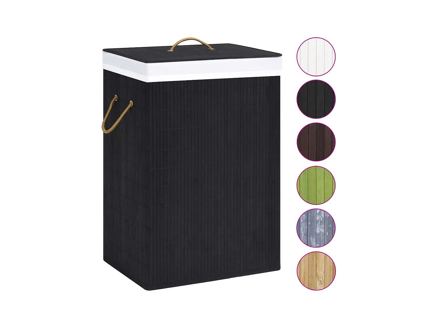 Panier à linge avec 2 sections bambou noir 72 L