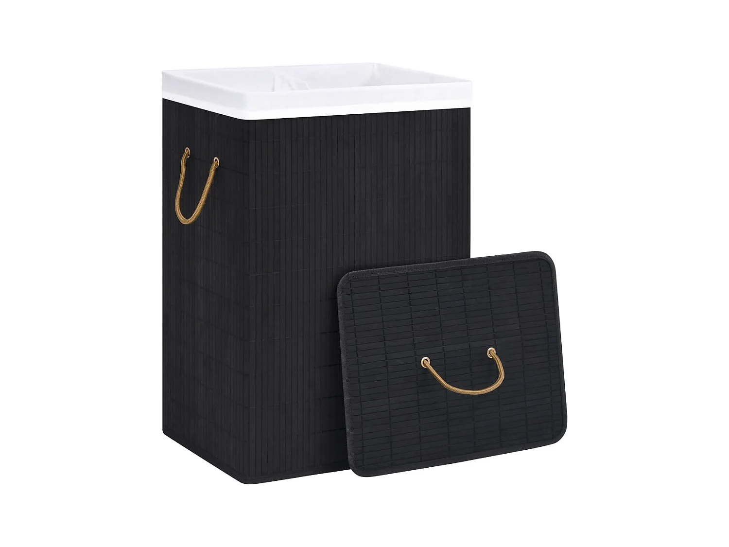 Panier à linge avec 2 sections bambou noir 72 L