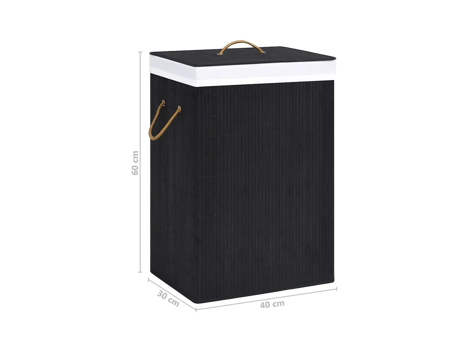 Panier à linge avec 2 sections bambou noir 72 L