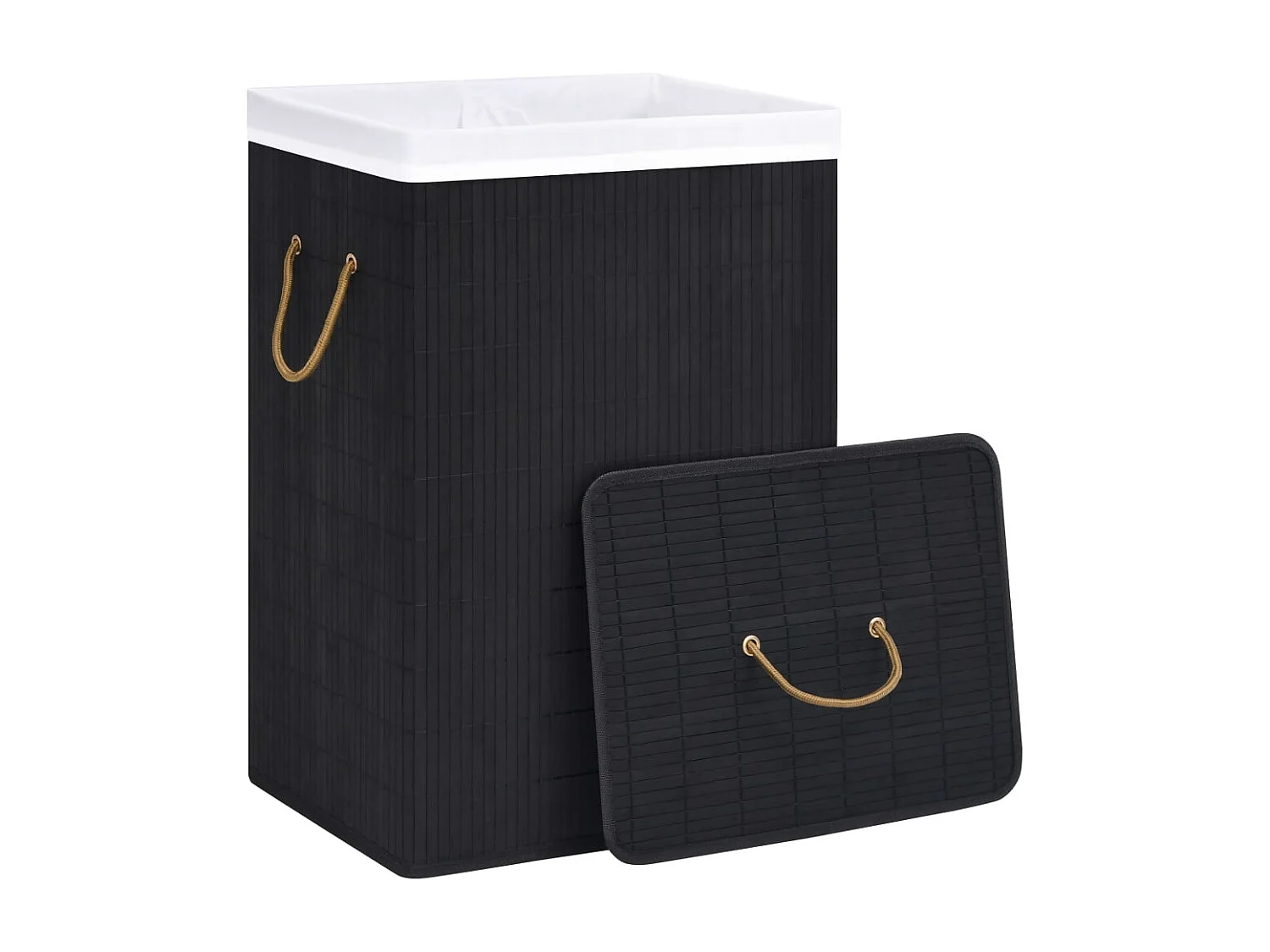 Panier à linge avec 2 sections bambou noir 72 L