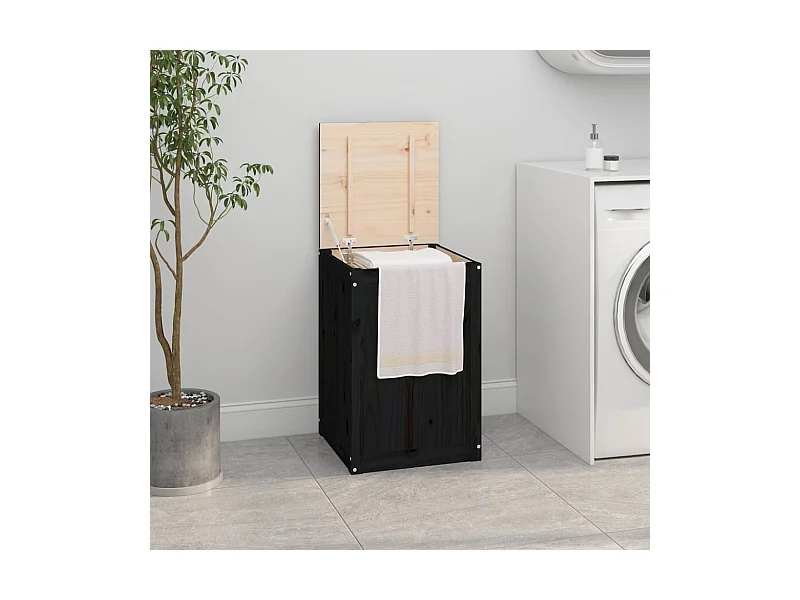 Zwarte wasbox 44x44x66 cm massief grenenhout