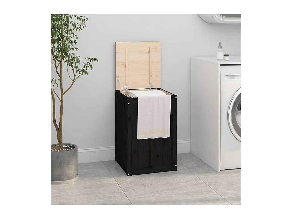 Boîte à linge Noir 44x44x66 cm Bois massif de pin